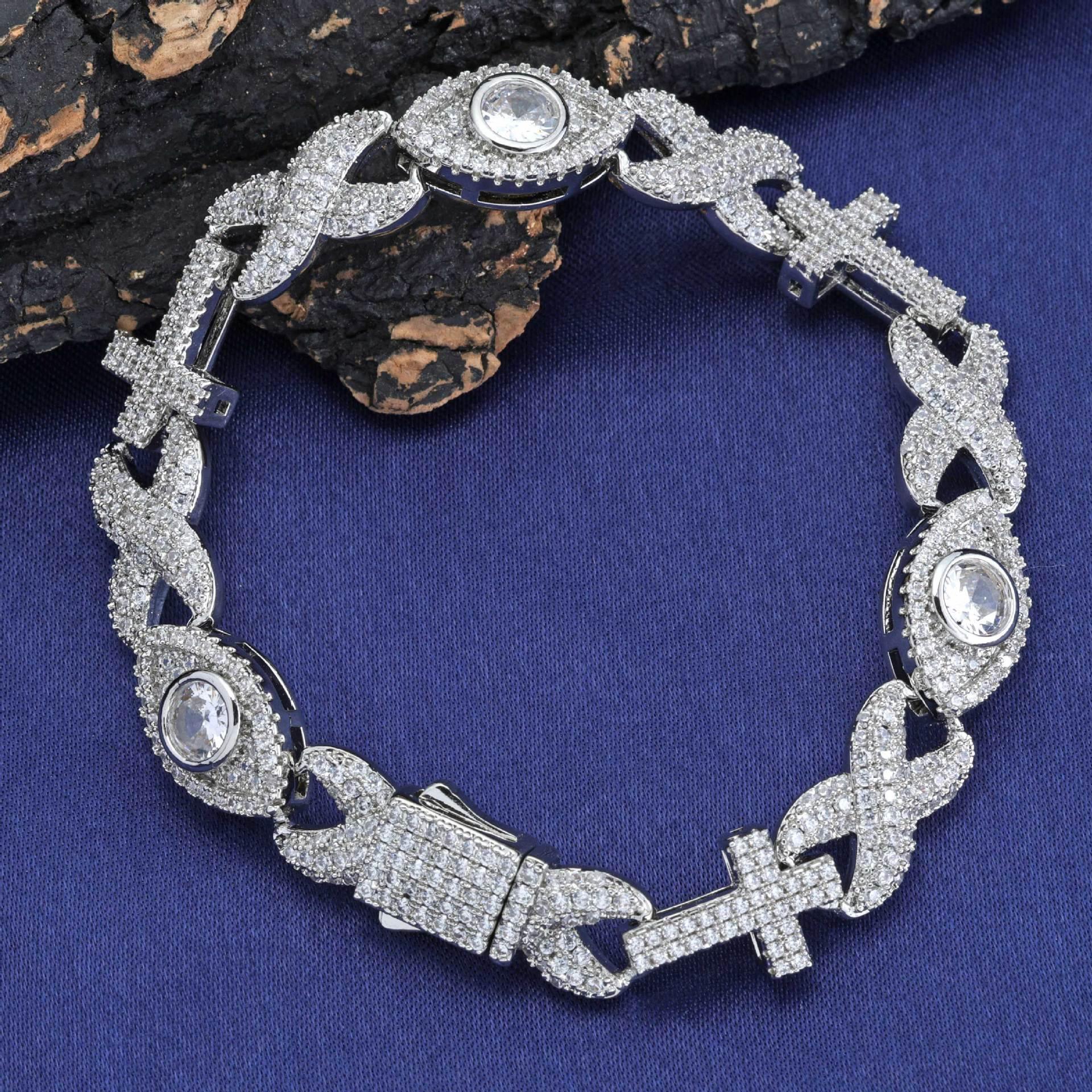 Iced Out Eye Cross Figure 8 Bracelet Zircon Hip Hop Jewelry for Men | Caratix Jewelry - CaratixJewelry